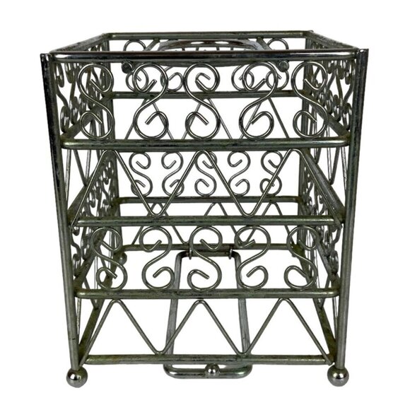 Vintage Metal Tissue Box Cover Square Silver Chrome Scroll Design Bathroom Decor - Picture 4 of 9